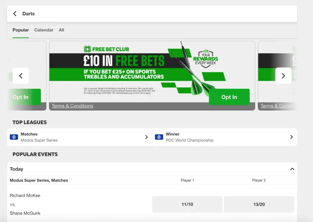 betway darts betting