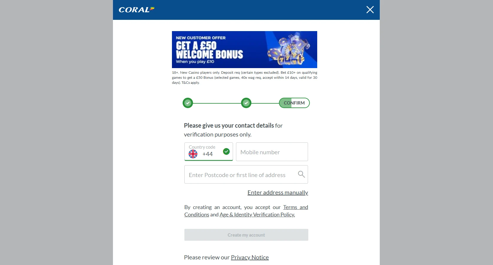 coral registration form steps