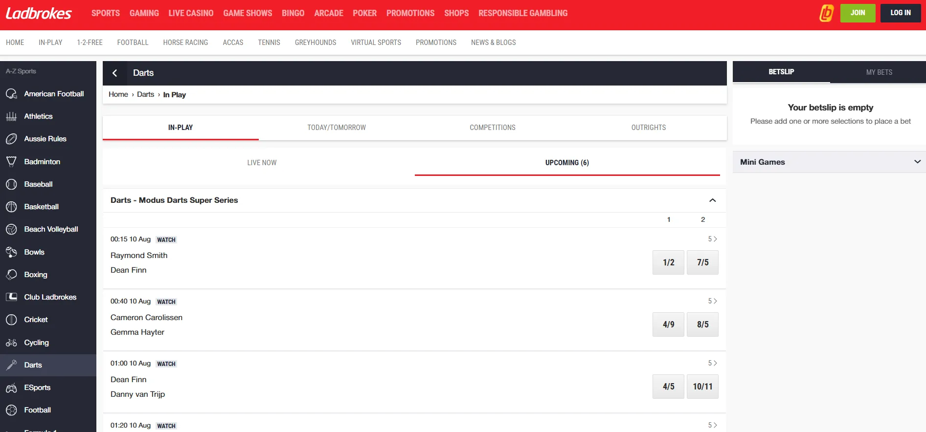 ladbrokes darts betting